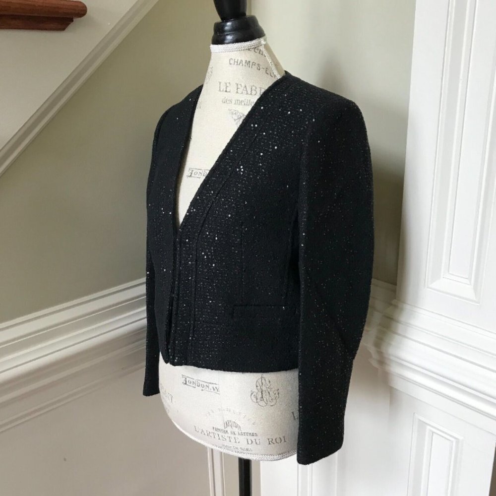 NWT JCrew Collarless Lady Chariot Jacket Blazer Womens 4 Black Sequin BM560 NEW - Picture 6 of 10